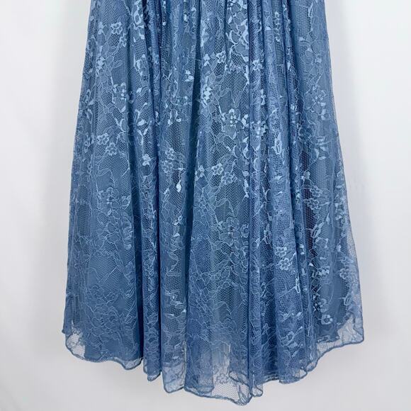 Mori Lee Madeline Gardner Women's Off Shoulder Lace Dress Size 12 Blue Bridal - Picture 10 of 16